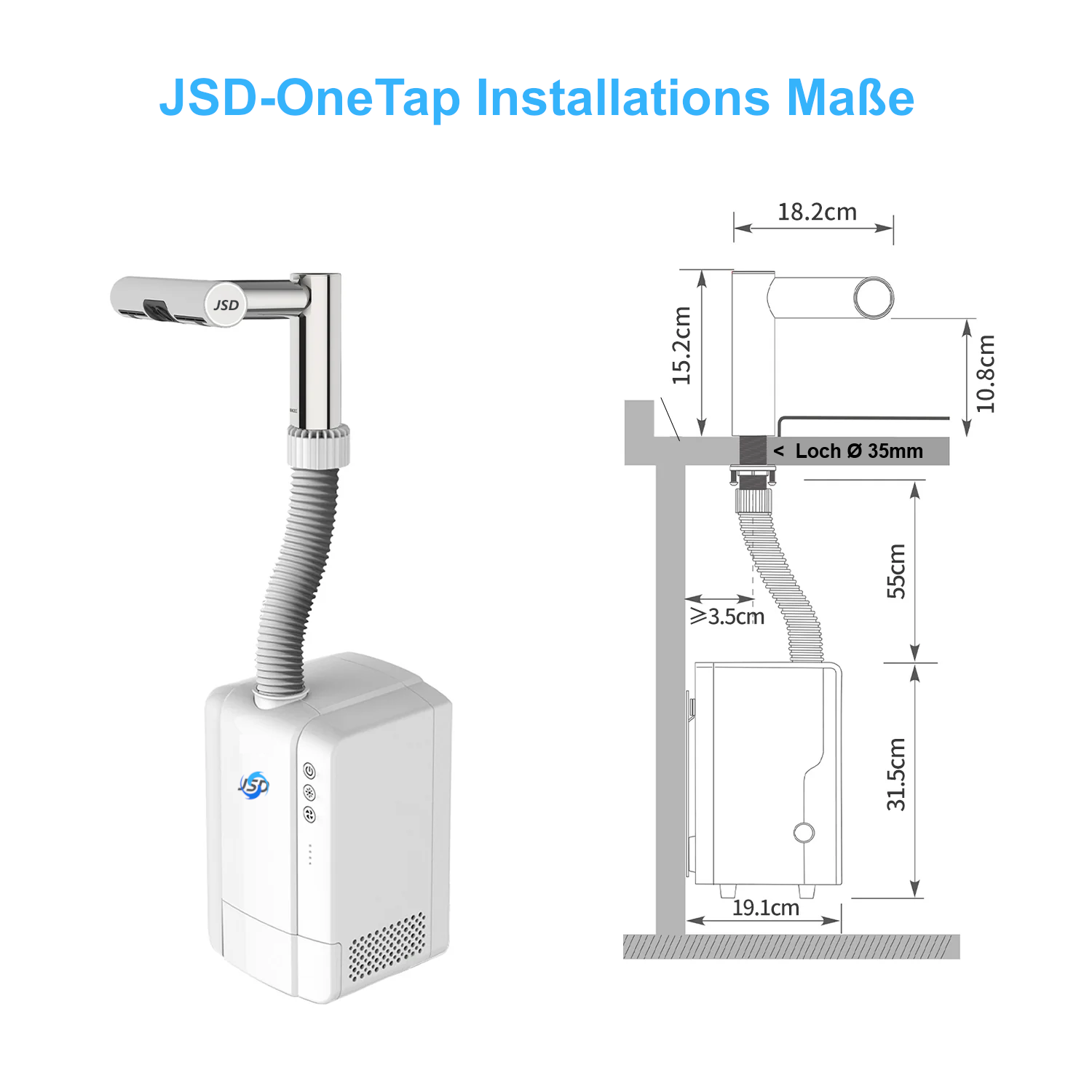 JSD-OneTap wash and dry Wasserhahn inklusive Handtrockner Installation